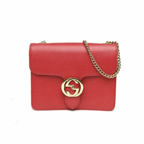 GUCCI Interlock風琴包小號20紅色牛皮金扣肩背包