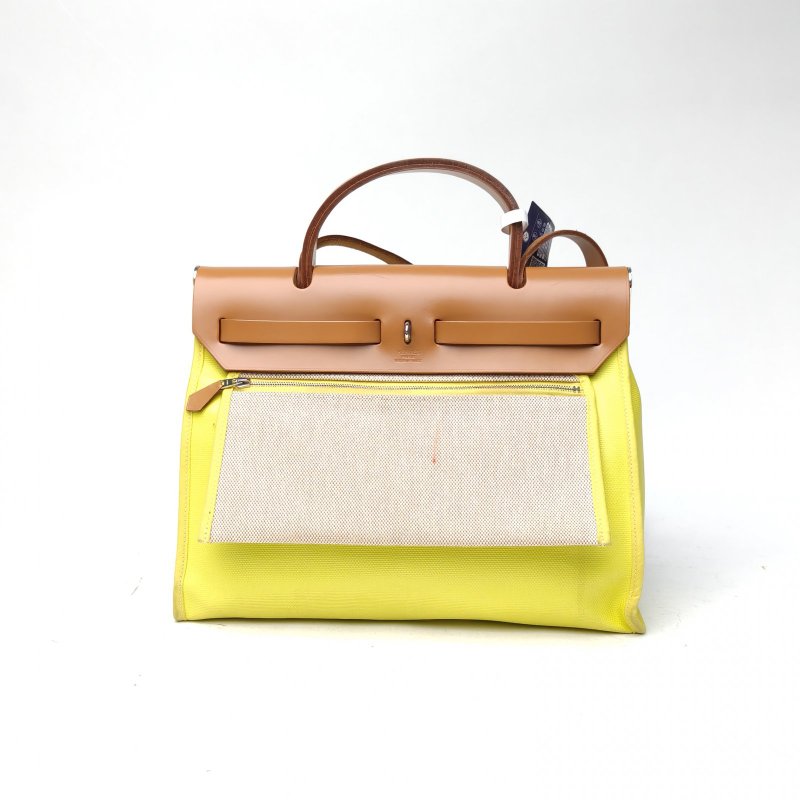 HERMES Herbag31檸檬黃防水帆布A刻銀扣肩背包-2
