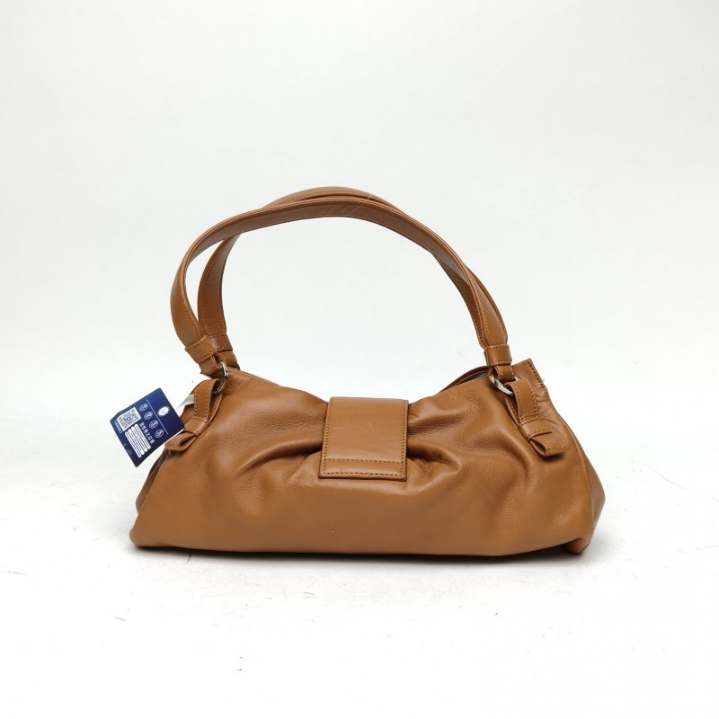 LOEWE 棕色羊皮銀扣LOGO扣腋下包單肩包雲朵包肩背包-2