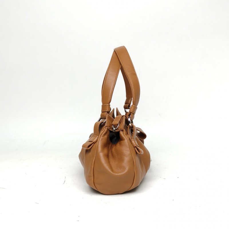 LOEWE 棕色羊皮銀扣LOGO扣腋下包單肩包雲朵包肩背包-3