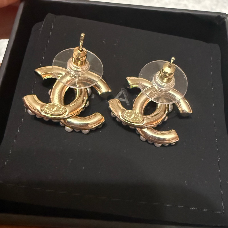 Chanel香奈兒 雙 C Logo珍珠水鑽耳環-3