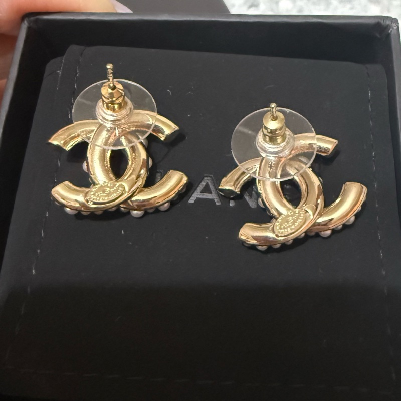 Chanel香奈兒 雙 C Logo珍珠水鑽耳環-5