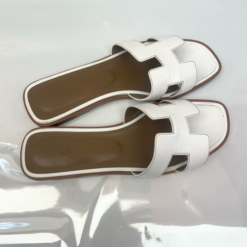 Hermes愛馬仕 白色平底拖鞋 39.5碼  有盒+塵袋-0