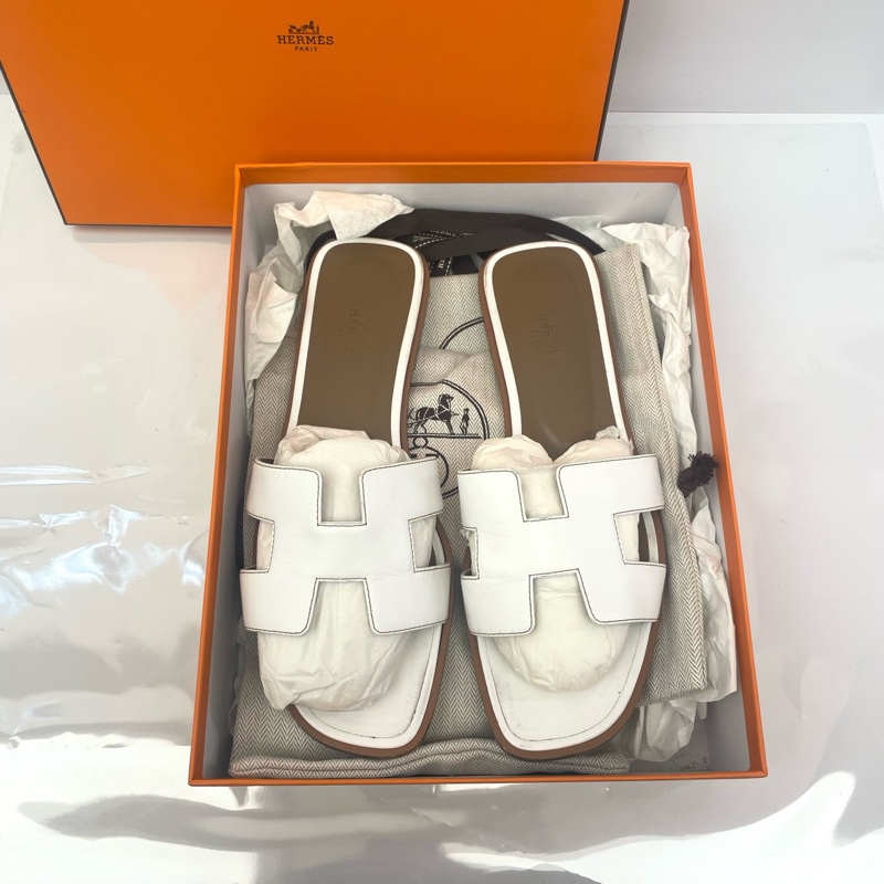 Hermes愛馬仕 白色平底拖鞋 39.5碼  有盒+塵袋-2