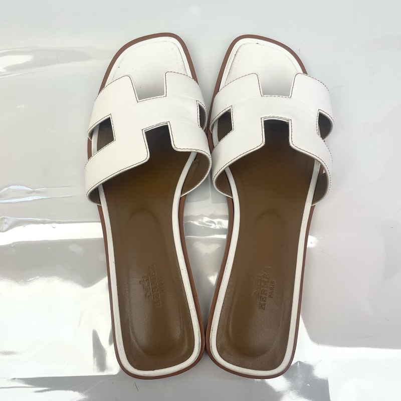 Hermes愛馬仕 白色平底拖鞋 39.5碼  有盒+塵袋-3