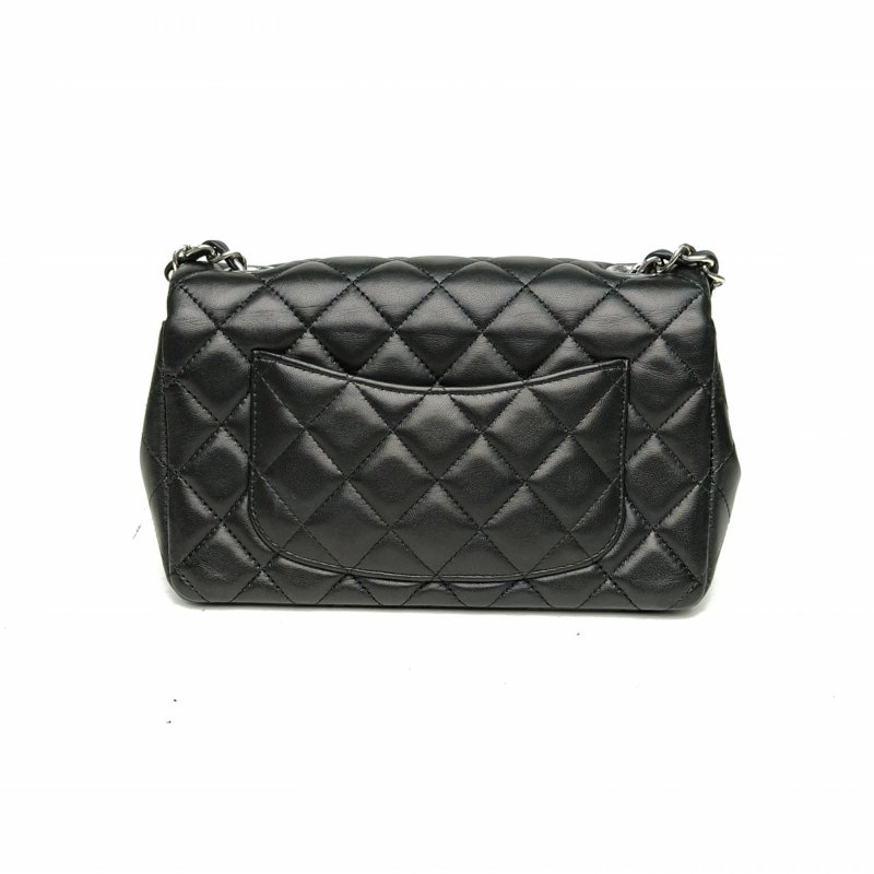 CHANEL CF口蓋包大Mini黑色羊皮28開銀扣肩背包-2