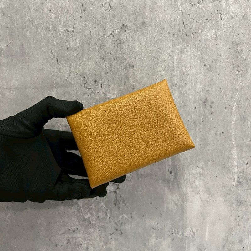 Hermes Calvi Duo焦糖色x氣泡綠B刻 山羊皮卡包-0