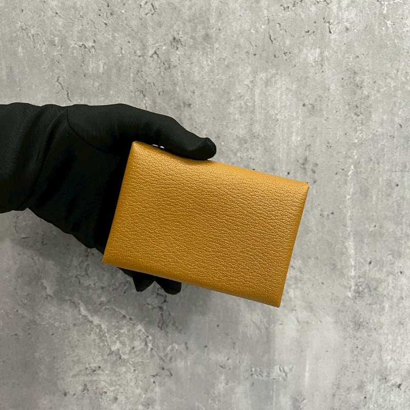 Hermes Calvi Duo焦糖色x氣泡綠B刻 山羊皮卡包-1