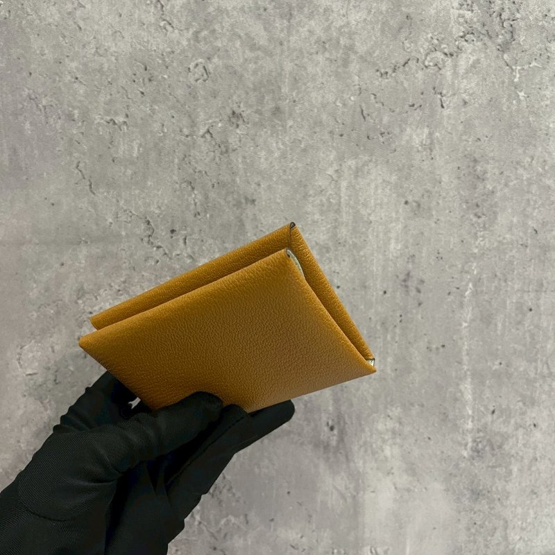 Hermes Calvi Duo焦糖色x氣泡綠B刻 山羊皮卡包-6