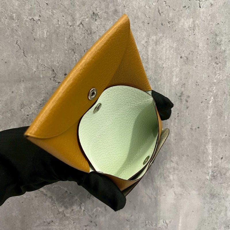 Hermes Calvi Duo焦糖色x氣泡綠B刻 山羊皮卡包-8