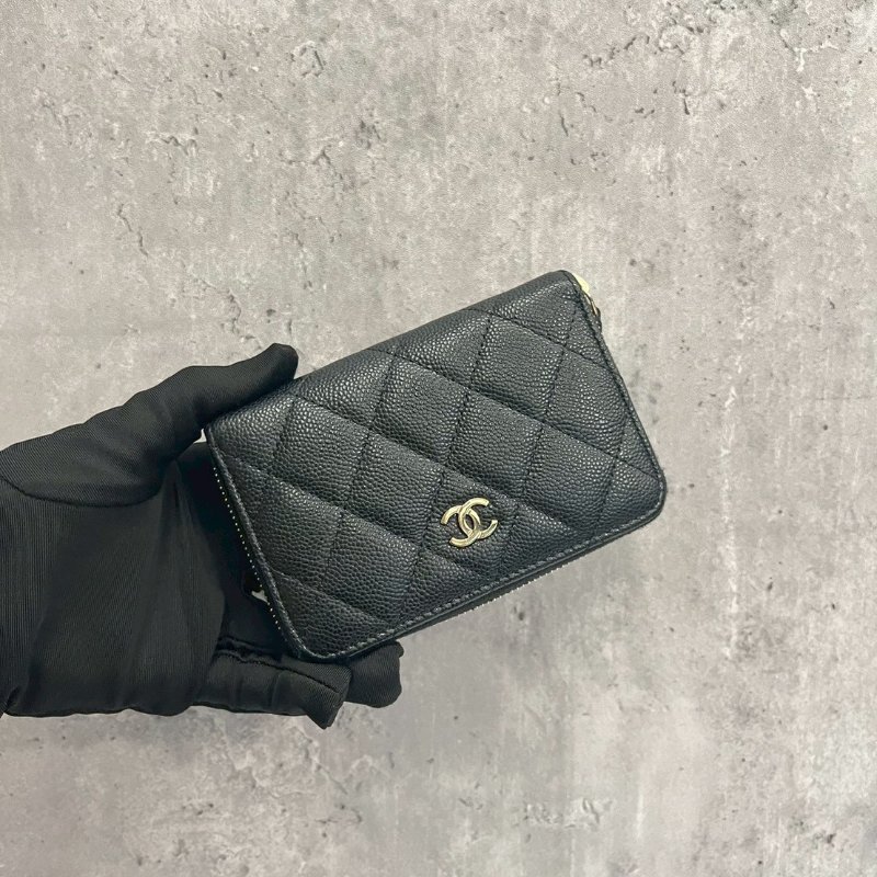 Chanel 大ㄇ拉鏈短夾零錢包晶片款-0