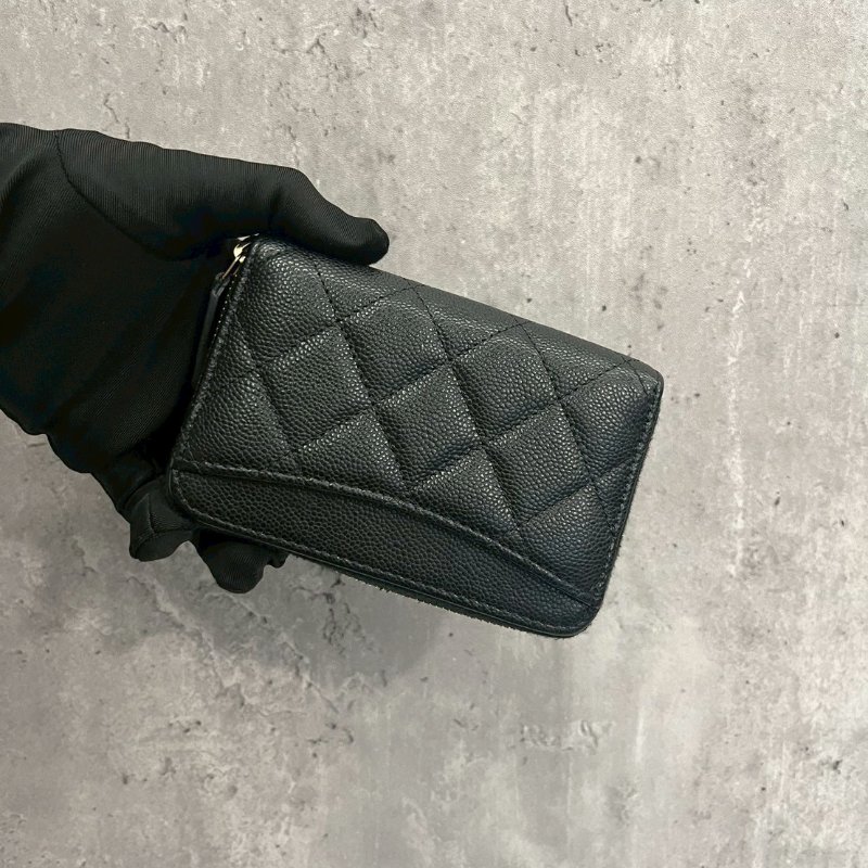 Chanel 大ㄇ拉鏈短夾零錢包晶片款-1