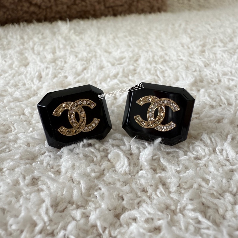 Chanel 香奈兒 23A 手作坊 方塊菱格紋水鑽耳環⚠️二手-3