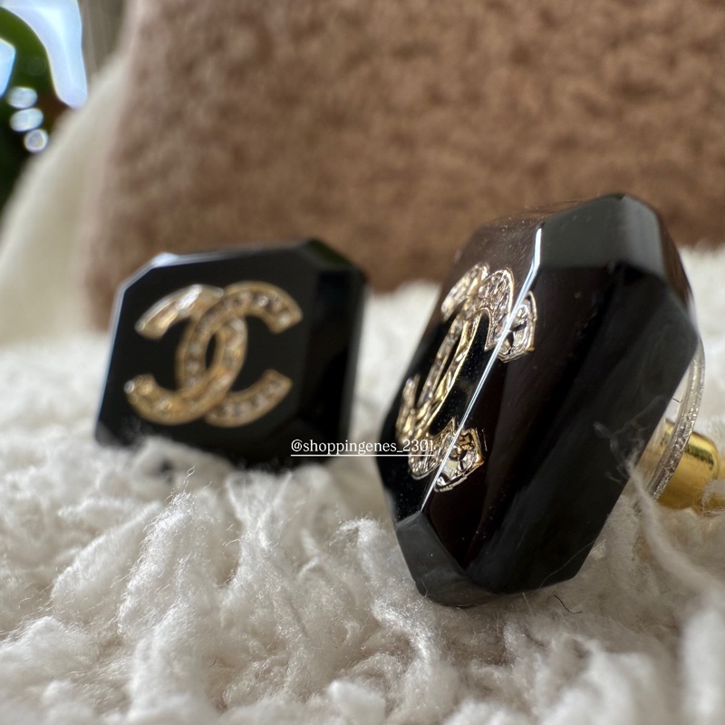 Chanel 香奈兒 23A 手作坊 方塊菱格紋水鑽耳環⚠️二手-5