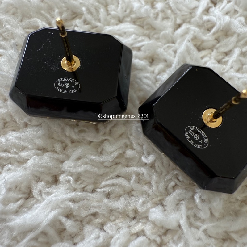 Chanel 香奈兒 23A 手作坊 方塊菱格紋水鑽耳環⚠️二手-8