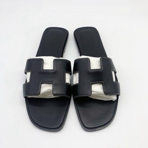 閒置未使用Hermes愛馬仕經典黑色H女士拖鞋 38碼  附件：塵袋+盒