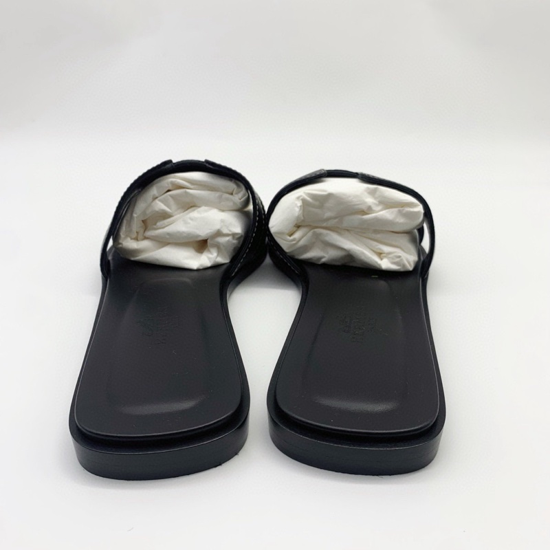 閒置未使用Hermes愛馬仕經典黑色H女士拖鞋 38碼  附件：塵袋+盒-2