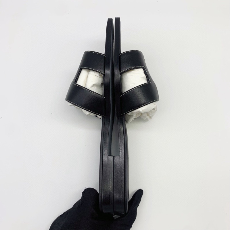 閒置未使用Hermes愛馬仕經典黑色H女士拖鞋 38碼  附件：塵袋+盒-3