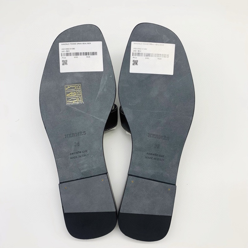 閒置未使用Hermes愛馬仕經典黑色H女士拖鞋 38碼  附件：塵袋+盒-4