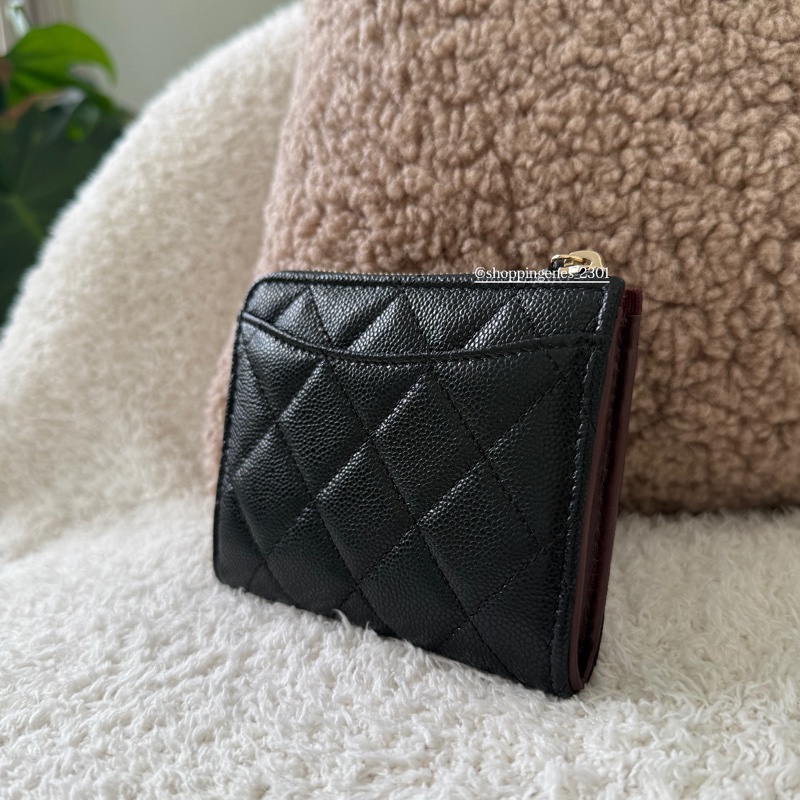 香奈兒 Chanel 經典黑金 荔枝牛皮 方形短夾-2