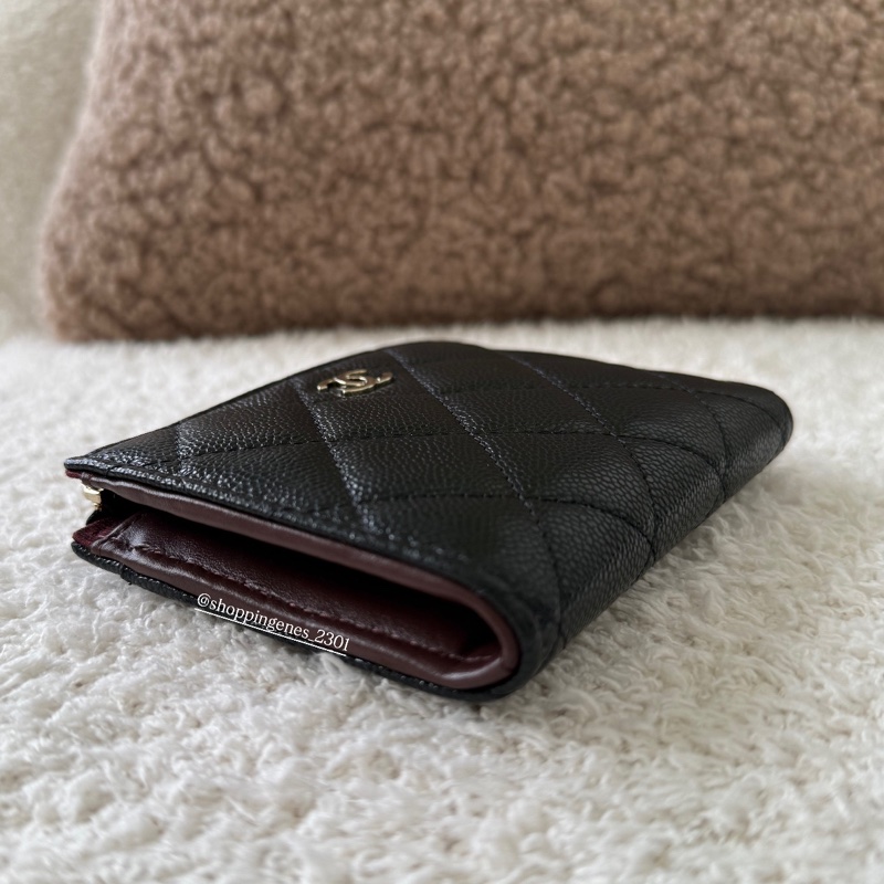 香奈兒 Chanel 經典黑金 荔枝牛皮 方形短夾-4