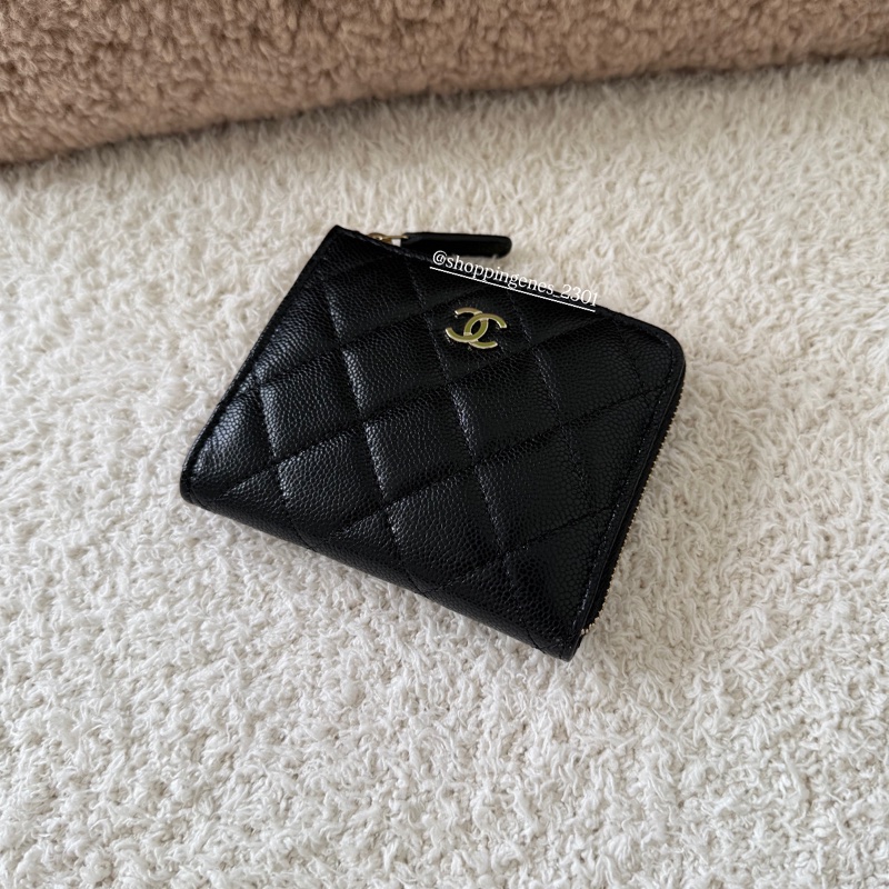 香奈兒 Chanel 經典黑金 荔枝牛皮 方形短夾-5