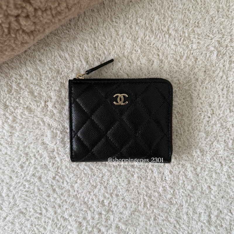 香奈兒 Chanel 經典黑金 荔枝牛皮 方形短夾-6