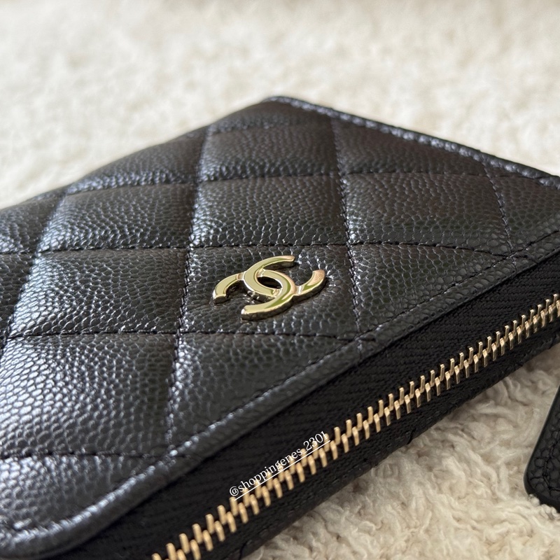 香奈兒 Chanel 經典黑金 荔枝牛皮 方形短夾-8