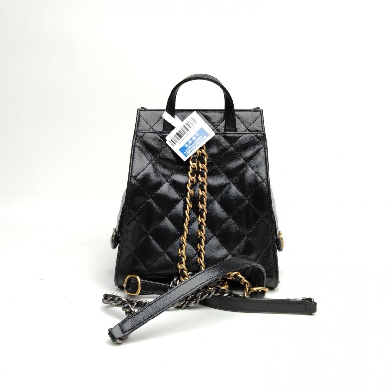 CHANEL 25bag雙肩包黑色牛皮晶片開金銀扣肩背包-2