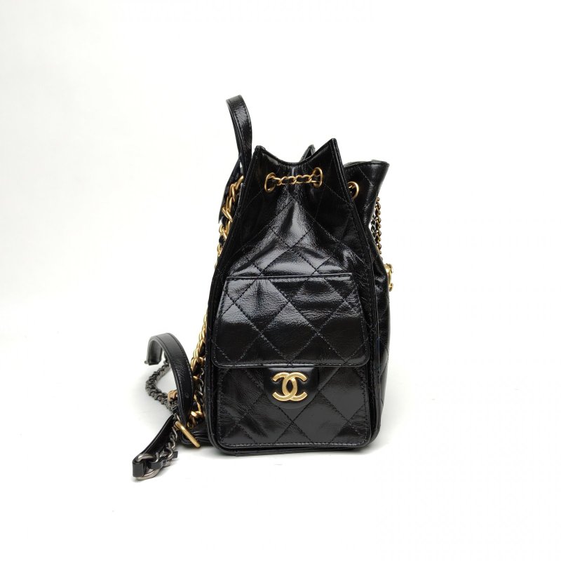 CHANEL 25bag雙肩包黑色牛皮晶片開金銀扣肩背包-3