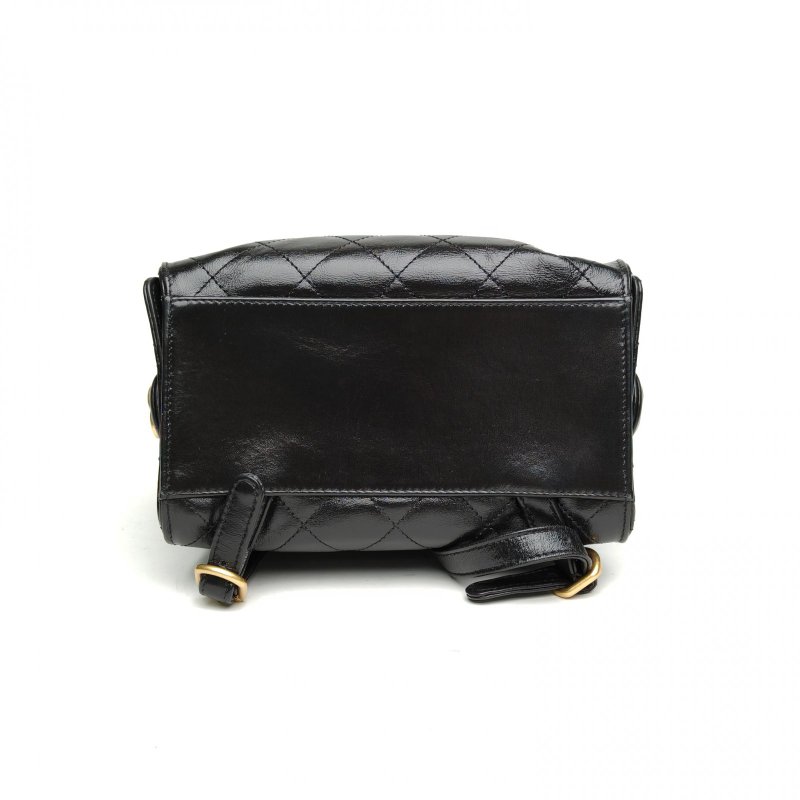 CHANEL 25bag雙肩包黑色牛皮晶片開金銀扣肩背包-4