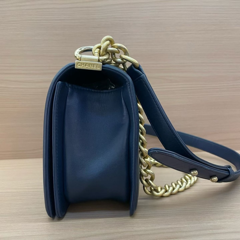NO:D29 Chanel香奈兒 LEBOY藍金牛皮單肩斜挎鏈條包 中號 24開 2018年 尺寸底長25*高14*寬8 無附件-3