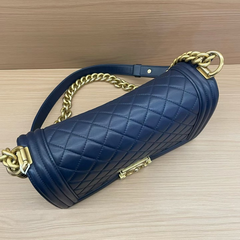 NO:D29 Chanel香奈兒 LEBOY藍金牛皮單肩斜挎鏈條包 中號 24開 2018年 尺寸底長25*高14*寬8 無附件-4