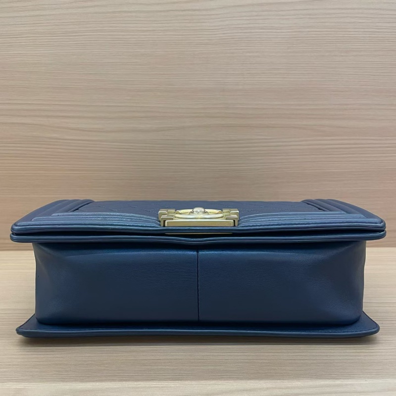 NO:D29 Chanel香奈兒 LEBOY藍金牛皮單肩斜挎鏈條包 中號 24開 2018年 尺寸底長25*高14*寬8 無附件-5