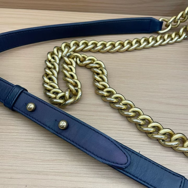 NO:D29 Chanel香奈兒 LEBOY藍金牛皮單肩斜挎鏈條包 中號 24開 2018年 尺寸底長25*高14*寬8 無附件-8