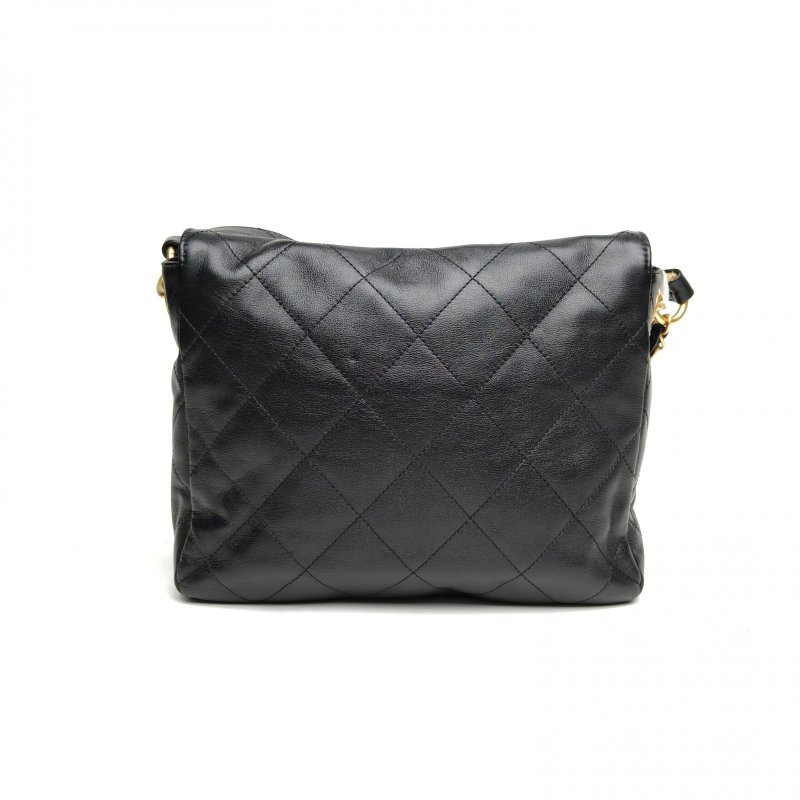 CHANEL Suppletwins24P嬉皮Hobo郵差包黑色晶片金扣肩背包-2