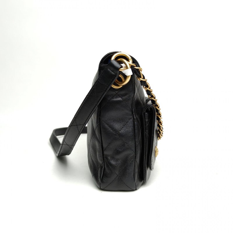 CHANEL Suppletwins24P嬉皮Hobo郵差包黑色晶片金扣肩背包-3