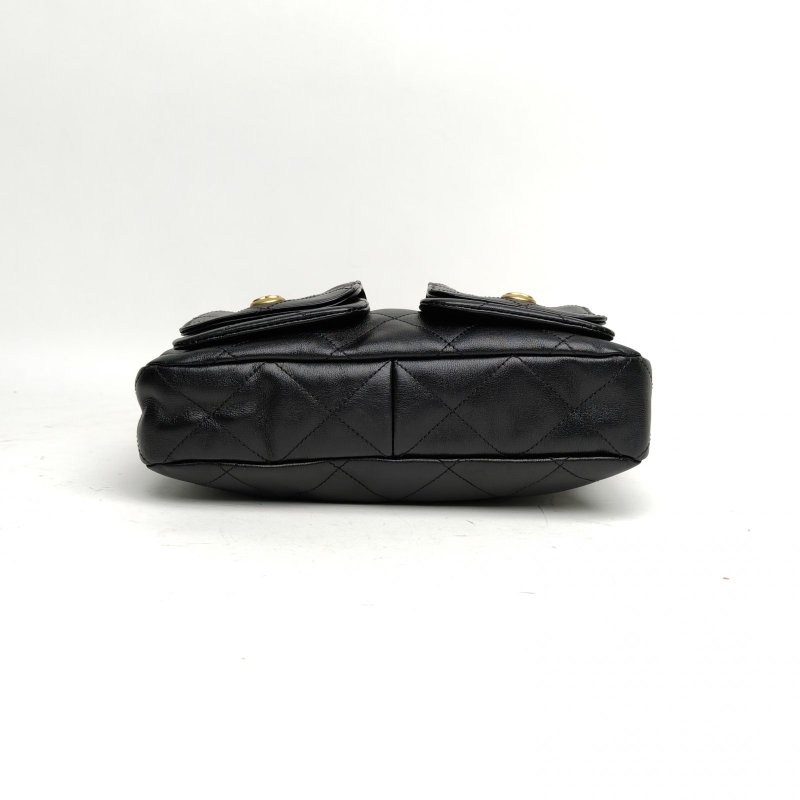 CHANEL Suppletwins24P嬉皮Hobo郵差包黑色晶片金扣肩背包-4