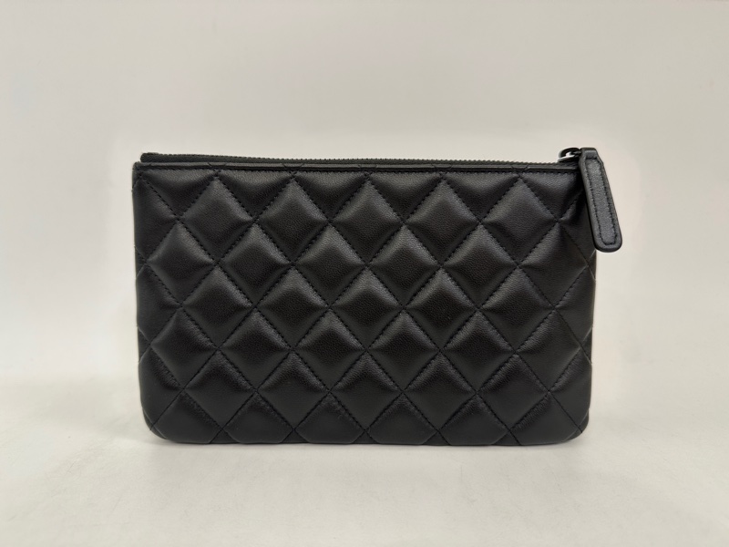 Chanel 黑羊皮一字拉零錢卡包-3