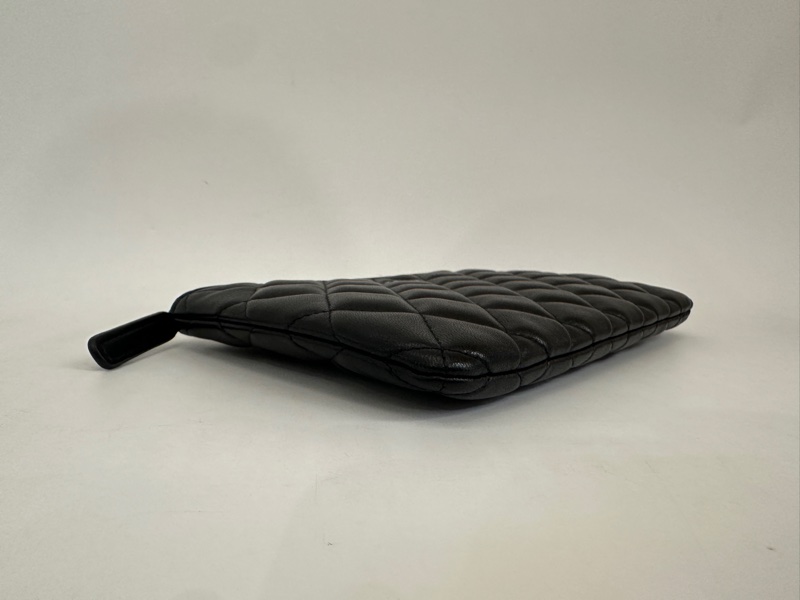 Chanel 黑羊皮一字拉零錢卡包-5