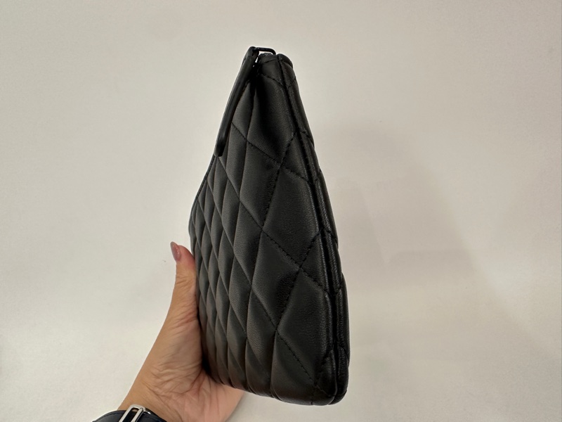 Chanel 黑羊皮一字拉零錢卡包-8