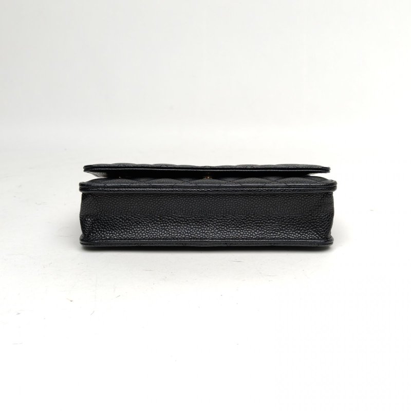 CHANEL CFWOC19黑色荔枝牛皮晶片開金扣肩背包-4