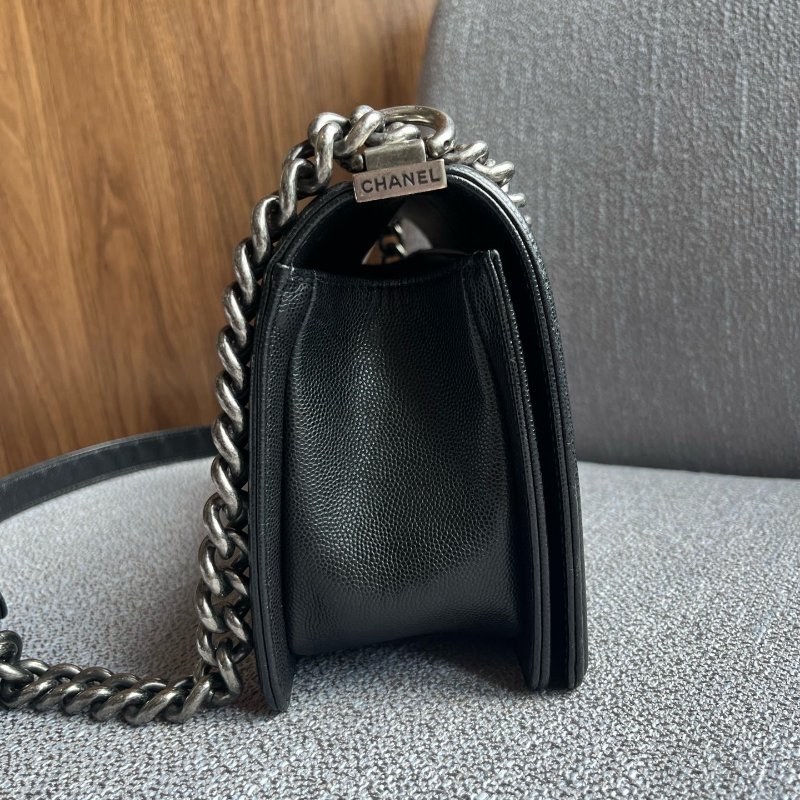 香奈兒/Chanel Leboy中號黑銀荔枝紋牛皮-2