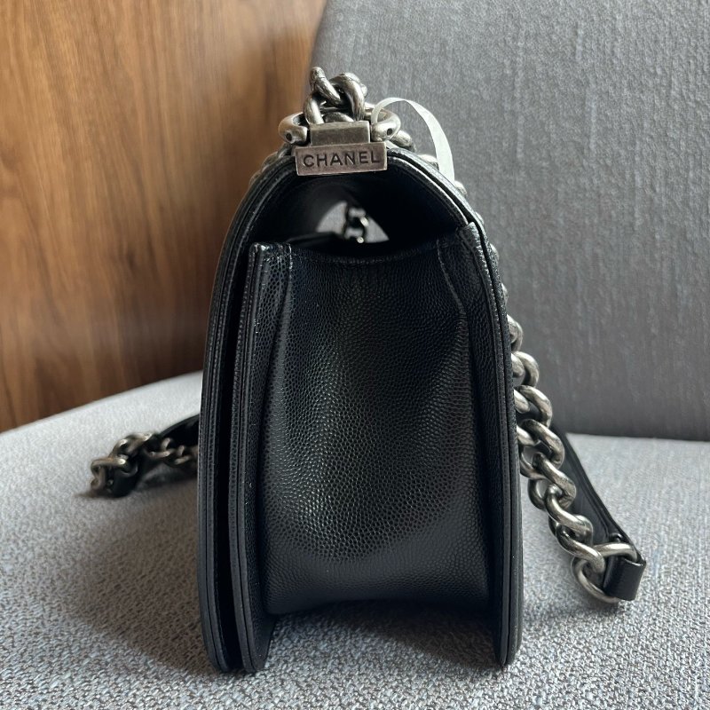 香奈兒/Chanel Leboy中號黑銀荔枝紋牛皮-3