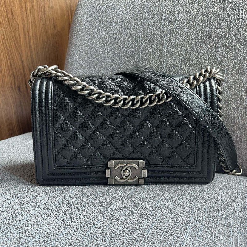 香奈兒/Chanel Leboy中號黑銀荔枝紋牛皮-5