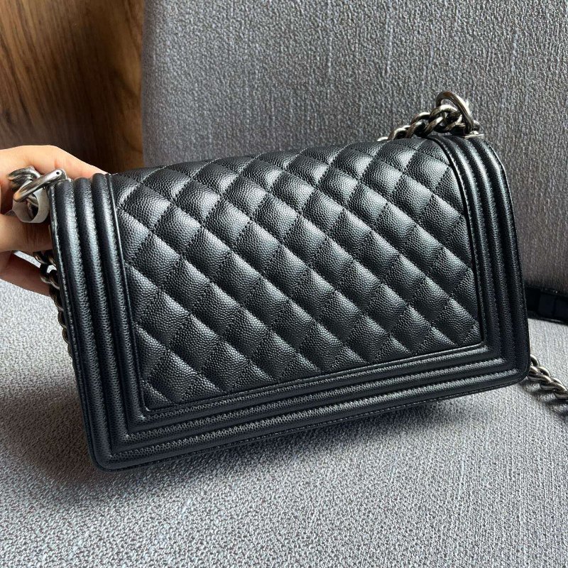 香奈兒/Chanel Leboy中號黑銀荔枝紋牛皮-6