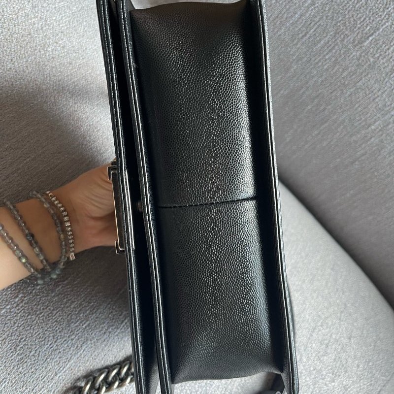 香奈兒/Chanel Leboy中號黑銀荔枝紋牛皮-7