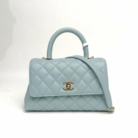 CHANEL CocoHandle小號嬰兒藍荔枝牛皮晶片金扣肩背包