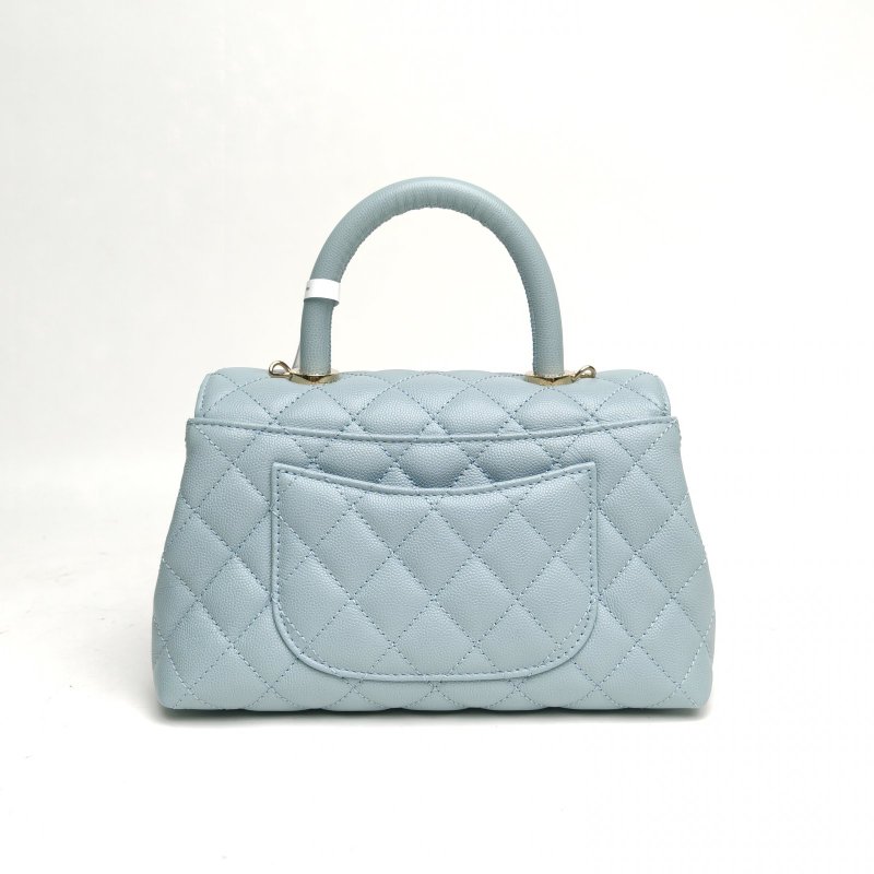 CHANEL CocoHandle小號嬰兒藍荔枝牛皮晶片金扣肩背包-2