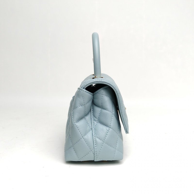 CHANEL CocoHandle小號嬰兒藍荔枝牛皮晶片金扣肩背包-3